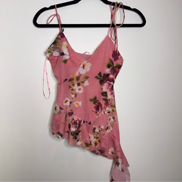 Zara Printed Tulle Strappy Pink Floral Top - Picture 2 of 7